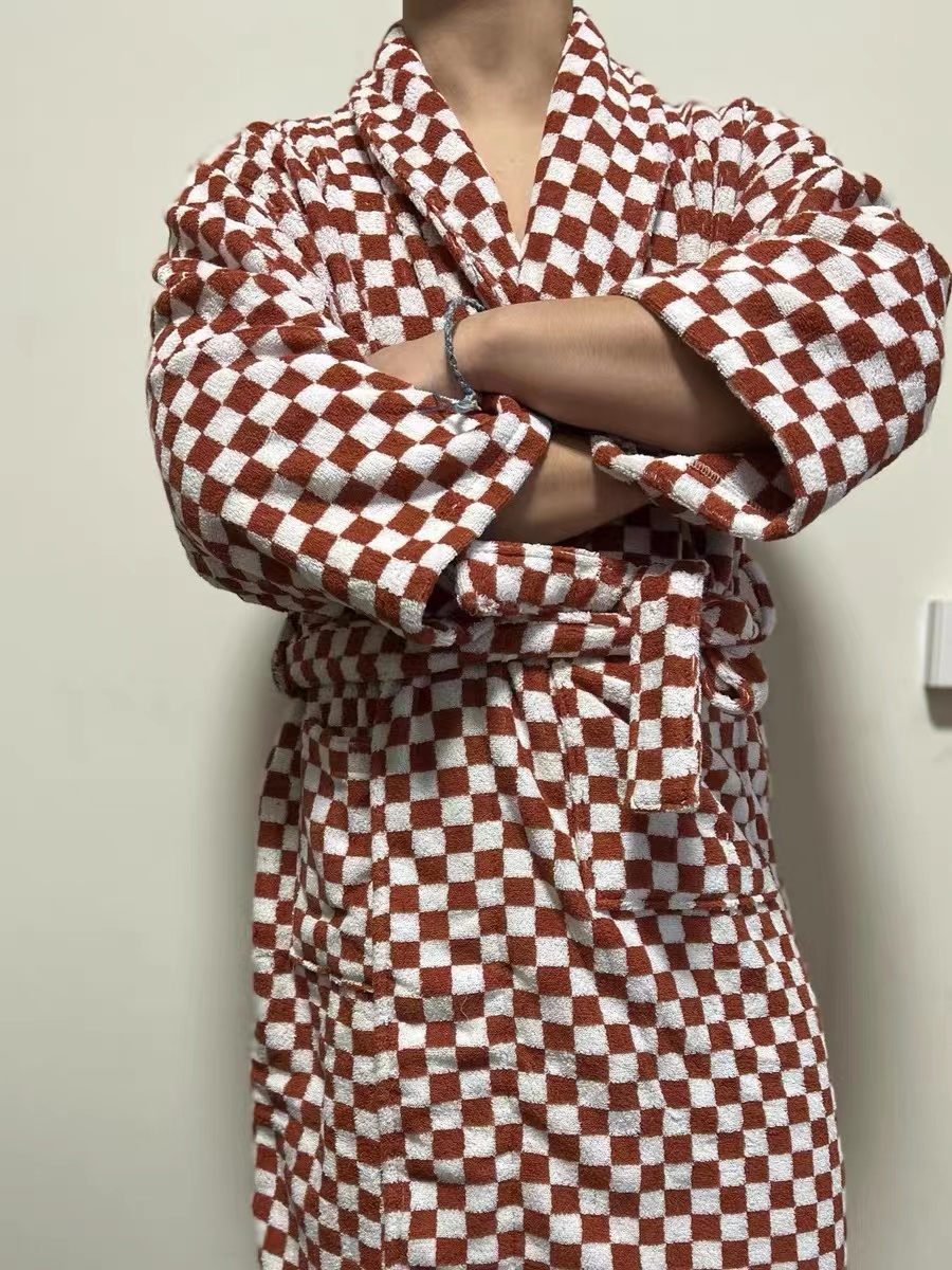 100% Cotton Yarn-Dyed Checkered Bathrobes